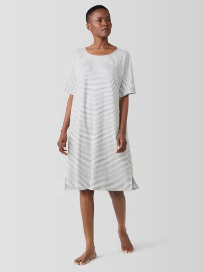 Eileen Fisher Striped Organic Cotton Interlock Sleep Dress In Brown