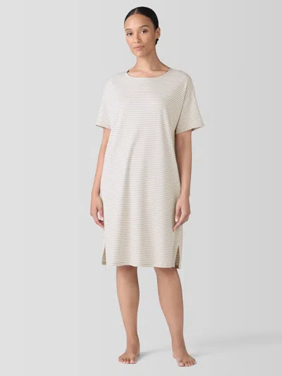 Eileen Fisher Striped Organic Cotton Interlock Sleep Dress In Neutral