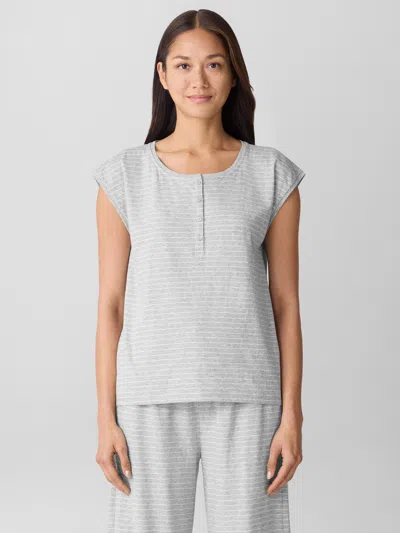 Eileen Fisher Striped Organic Cotton Jersey Henley Sleep Top In Gray