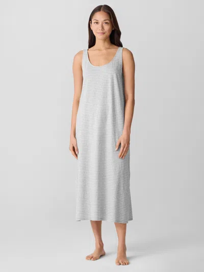 Eileen Fisher Striped Organic Cotton Jersey Tank Sleep Dress In Gray