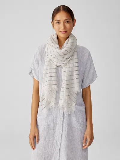 Eileen Fisher Striped Organic Cotton Mesh Scarf In White