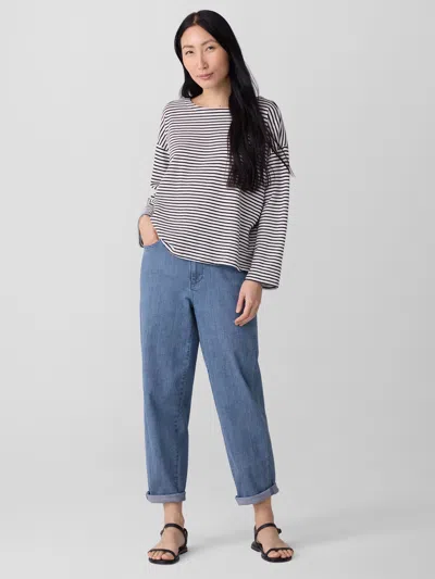 Eileen Fisher Striped Organic Cotton Slub Bateau Neck Top In Multi