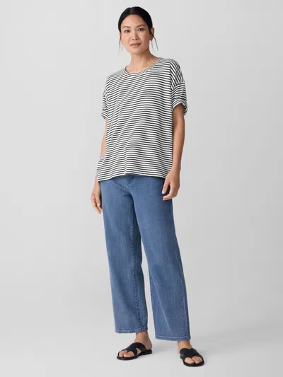 Eileen Fisher Striped Organic Cotton Slub Box-top In White