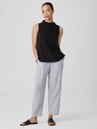 Eileen Fisher Striped Organic Linen Crinkle Lantern Pant In Black