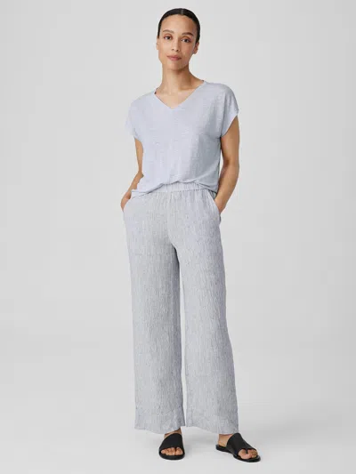 Eileen Fisher Striped Organic Linen Crinkle Wide-leg Pant In Gray