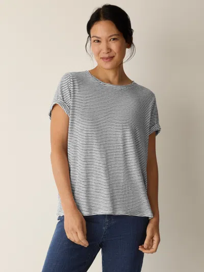 Eileen Fisher Striped Organic Linen Jersey Crew Neck Tee In Gray