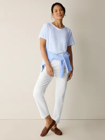 Eileen Fisher Striped Organic Linen Jersey Crew Neck Tee In Blue