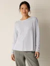 Eileen Fisher Striped Organic Linen Jersey Long-sleeve Tee In Gray