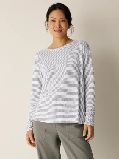 Eileen Fisher Striped Organic Linen Jersey Long-sleeve Tee In Gray