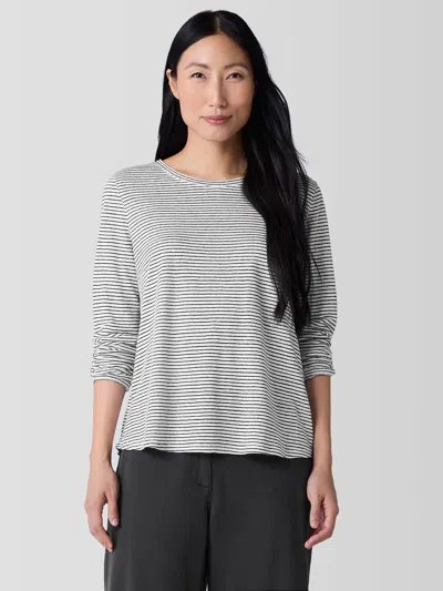 Eileen Fisher Striped Organic Linen Jersey Long-sleeve Tee In Gray