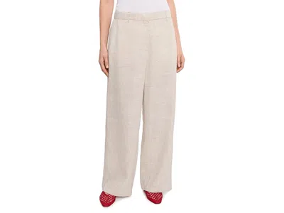Eileen Fisher Striped Organic Linen Sheen High Waisted Full Length Trousers In Neutral