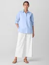 Eileen Fisher Striped Poplin Classic Collar Shirt In Blue