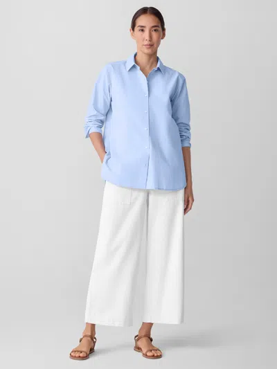Eileen Fisher Striped Poplin Classic Collar Shirt In Blue