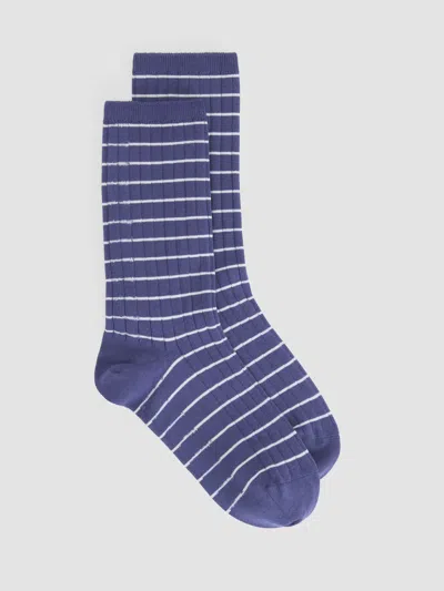Eileen Fisher Striped Rib Trouser Sock In Blue