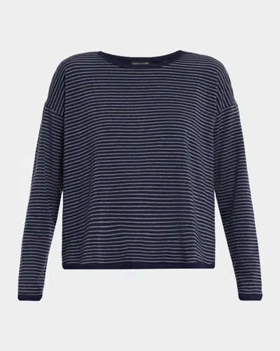 Eileen Fisher Striped Terry Crewneck Top In Black