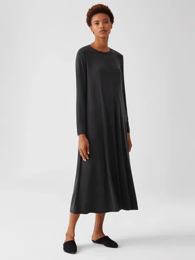 Eileen Fisher Sueded Cupro Knit Crew Neck Dress In Black