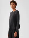 Eileen Fisher Sueded Cupro Knit Crew Neck Top In Black