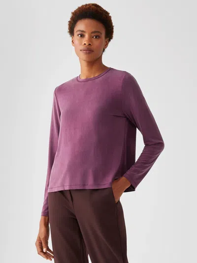 Eileen Fisher Sueded Cupro Knit Crew Neck Top In Purple