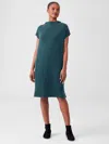 Eileen Fisher Sueded Cupro Knit Funnel Neck Dress In Green