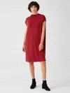 Eileen Fisher Sueded Cupro Knit Funnel Neck Dress In Red