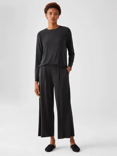 Eileen Fisher Sueded Cupro Knit Pleated Pant In Black