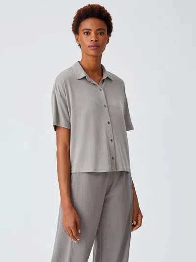 Eileen Fisher Sueded Cupro Knit Short-sleeve Shirt In Gray