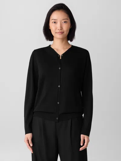 Eileen Fisher Superfine Merino Cardigan In Regenerative Wool In Black