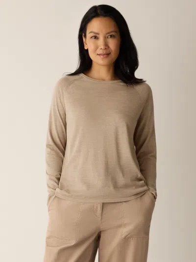 Eileen Fisher Superfine Merino Crew Neck Top In Regenerative Wool In Nude