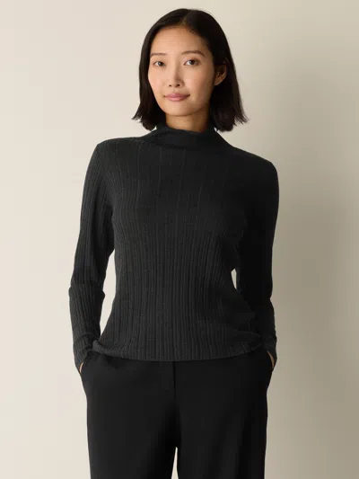 Eileen Fisher Superfine Merino Turtleneck Top In Regenerative Wool In Black