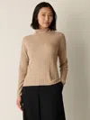 Eileen Fisher Superfine Merino Turtleneck Top In Regenerative Wool In Brown