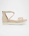Eileen Fisher Suvi Metallic Crisscross Grip Wedge Sandals In Platinum
