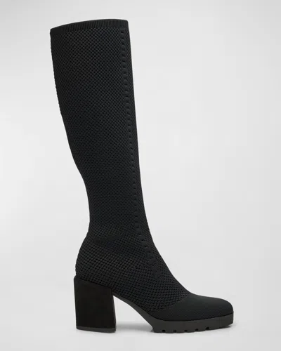 Eileen Fisher Syd Knee-high Stretch Knit Boots In Black