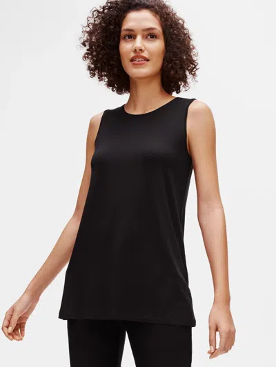 Eileen Fisher System Lightweight Viscose Jersey Crew Neck Shell In Black