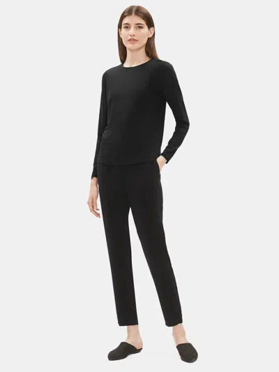 Eileen Fisher System Lightweight Viscose Jersey Crew Neck Top In Black