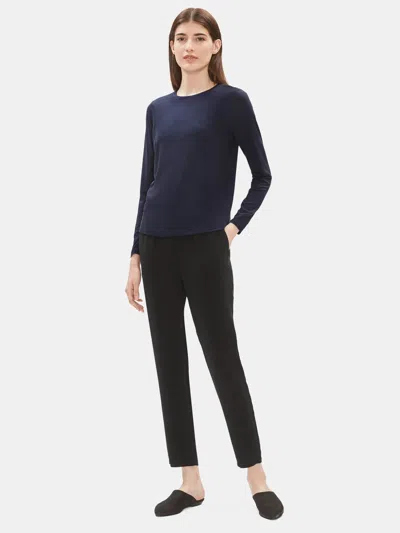 Eileen Fisher System Lightweight Viscose Jersey Crew Neck Top In Blue