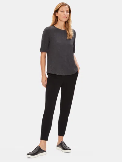 Eileen Fisher System Organic Cotton Jersey Melange Elbow-sleeve Tee In Gray