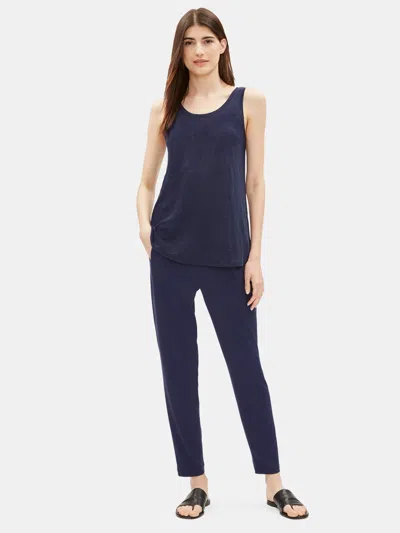 Eileen Fisher System Organic Linen Jersey Long Tank In Blue