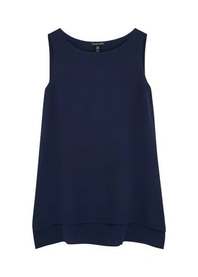 Eileen Fisher System Silk Crepe Top In Blue