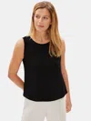 Eileen Fisher System Silk Georgette Crepe Boxy Shell In Black