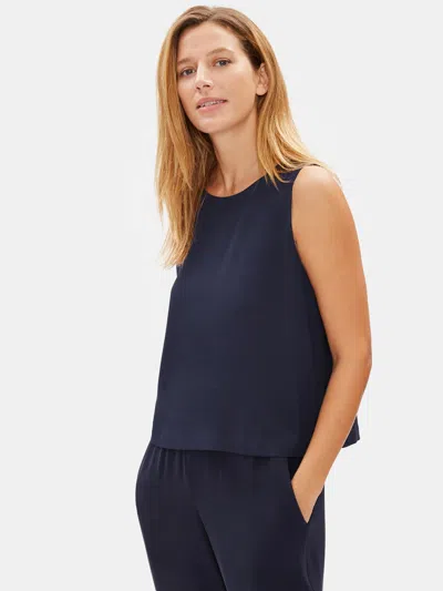 Eileen Fisher System Silk Georgette Crepe Boxy Shell In Black