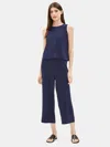 Eileen Fisher System Silk Georgette Crepe Cropped Pant In Blue