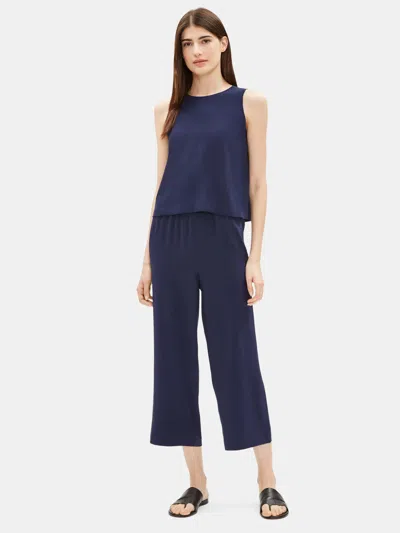Eileen Fisher System Silk Georgette Crepe Cropped Pant In Blue