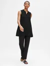 Eileen Fisher System Silk Georgette Crepe Mandarin Collar Shirt In Black