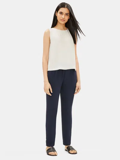 Eileen Fisher System Silk Georgette Crepe Slouchy Ankle Pant In Blue