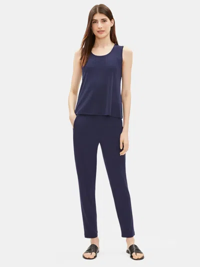 Eileen Fisher System Silk Jersey Short Shell In Blue