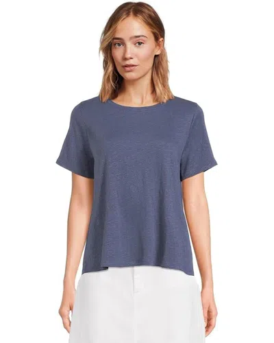 Eileen Fisher T-shirts Women's Blue Relaxed Fit Crew Neck Pullover Buu583