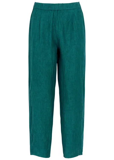 Eileen Fisher Tapered-leg Linen Trousers In Teal