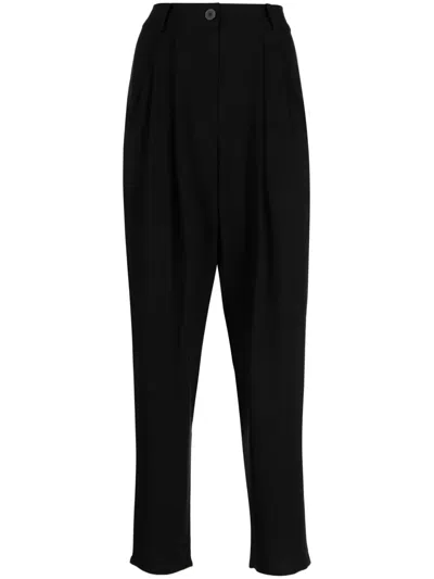 Eileen Fisher Tapered Pleated Silk Trousers In Black