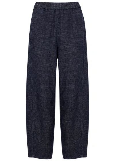 Eileen Fisher Tapered-leg Woven Trousers In Dark Blue