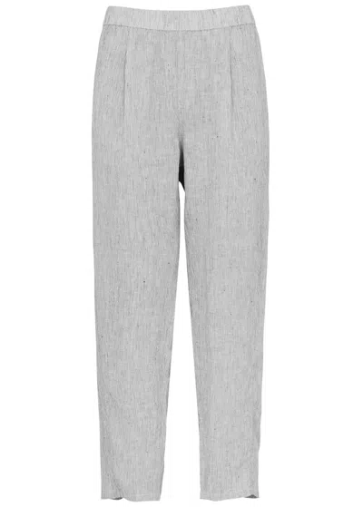 Eileen Fisher Tapered Linen Trousers In White And Black